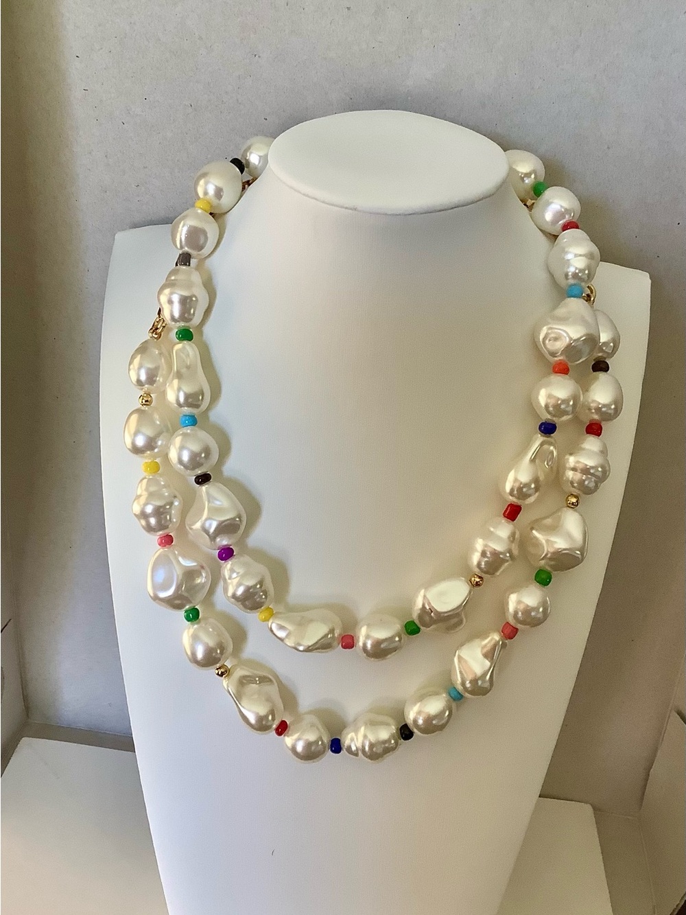 J Crew Baroque Pearl Necklace with Multicolor Accent Beads - White